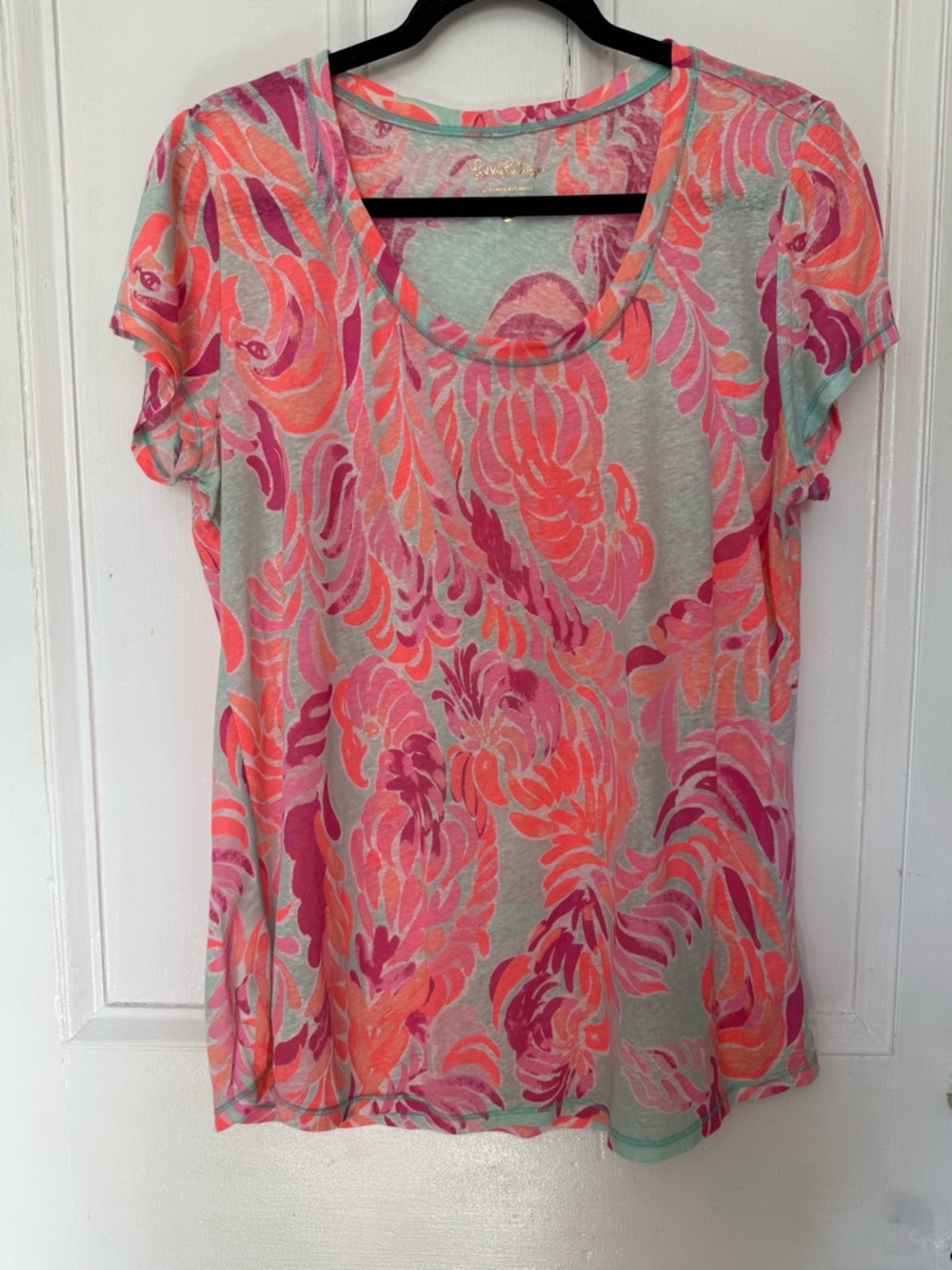 Lilly Pulitzer Floral Linen Blend Scoop Neck Tee - Large